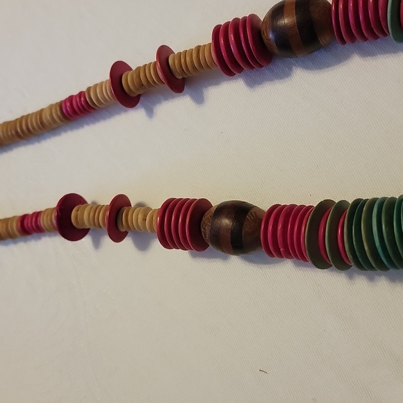 Vtg 22" Big Chunky African Wood Beads Statement Necklace Boho fall barrel clasp - Picture 5 of 7